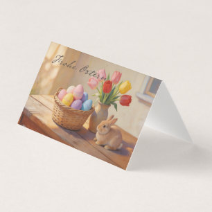 Feliz Páscoa com ovos coloridos e tulipas