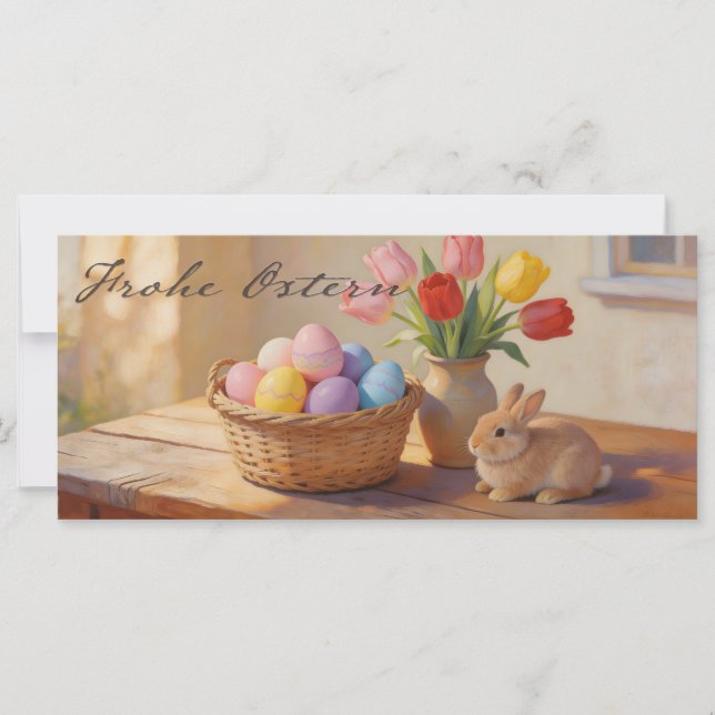 Feliz Páscoa com ovos coloridos e tulipas (Frente)
