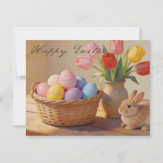 Feliz Páscoa com Ovos Coloridos e Tulipas (Frente)