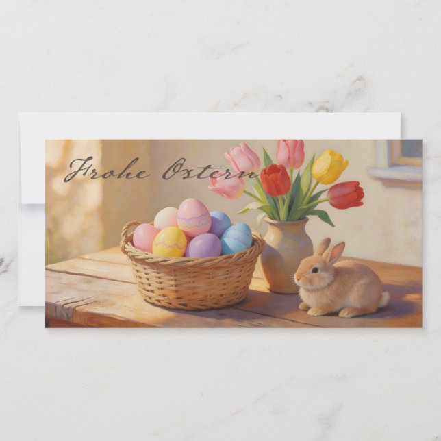 Feliz Páscoa com ovos coloridos e tulipas (Frente)