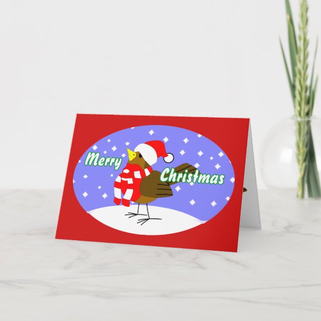 Feliz Pássaro de Natal No Cartão De Natal De Neve (Frente)