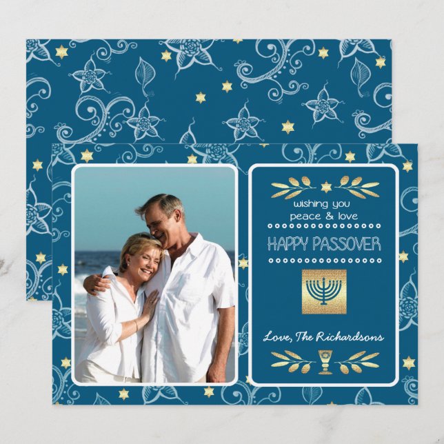 Feliz Passover. Cartão com fotos Personalizado (Frente/Verso)