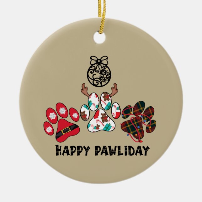 Feliz Pawliday - Enfeite Cerâmico de Natal (Frente)