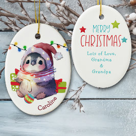 Feliz Pinguim Crianças de Natal Ornamento Cerâmico