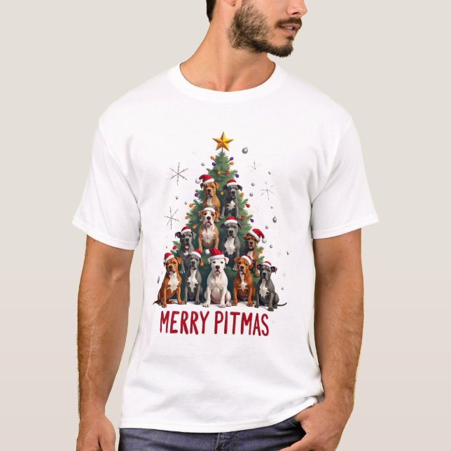 Feliz Pitmas Pitbull Cão Suéter Feio de Natal Tr (Frente)
