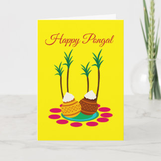 Feliz Pongal, com um Pote de Arroz e Cartão de Pla