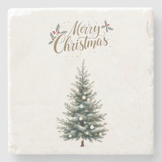 Feliz Porta copos de Pedra de Natal com Árvore de  (Frente)