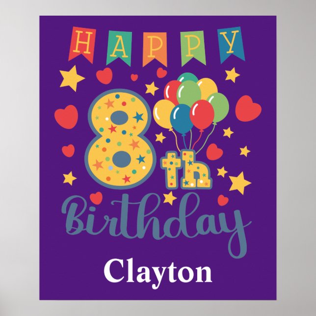 Feliz Poster de aniversário do 8º aniversário (Frente)
