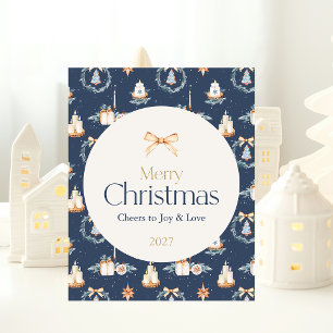 Feliz Poster de Natal com Arco Dourado de Aquarela