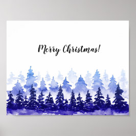 Feliz poster de Natal. Paisagem azul de inverno.