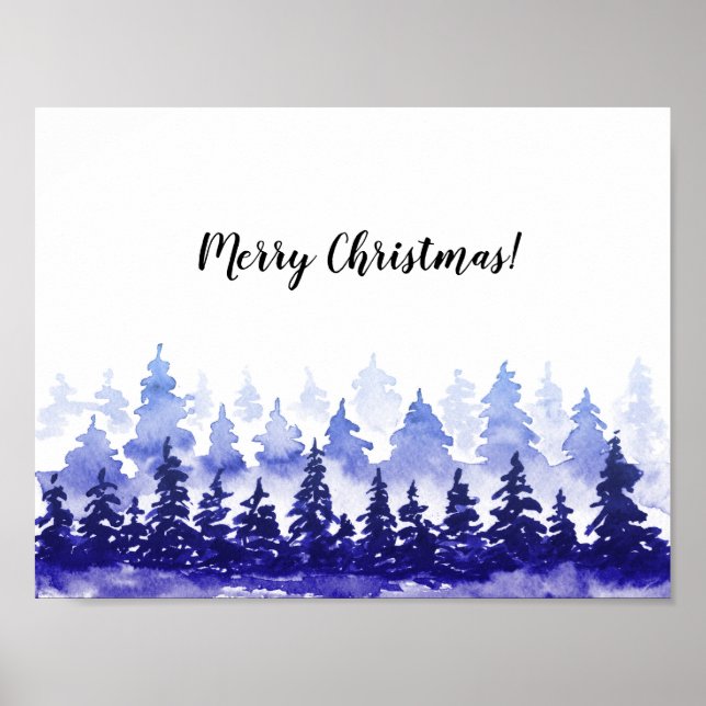 Feliz poster de Natal. Paisagem azul de inverno. (Frente)