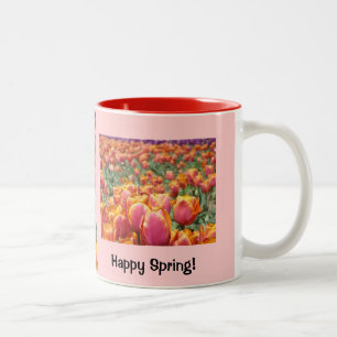Feliz Primavera! Tulipas Rosa Canecas de Café Tuli