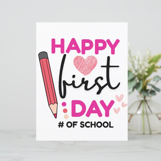 Feliz primeiro dia de escola, corações lindos (Em pé/Frente)