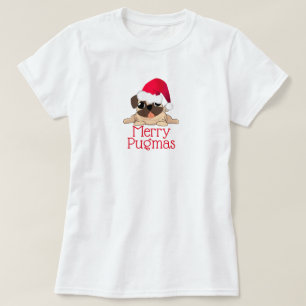 Feliz Pugmas Camisa básica de mulher