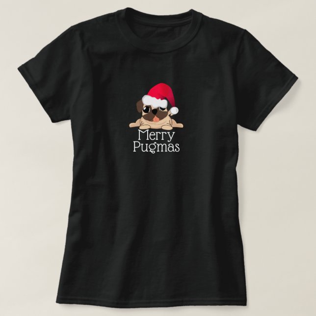 Feliz Pugmas Pug Dog T-Shirt (Frente do Design)