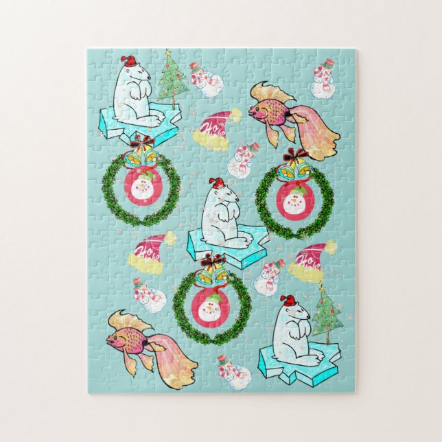 Feliz Quebra-cabeça Polar Bear Snowman (Vertical)