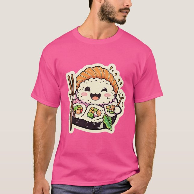Feliz Roll Sushi - Camiseta de Foodie Bonita e Jog (Frente)