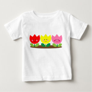 Feliz Rosto Flores de Tulipas Garden art T-Shirt