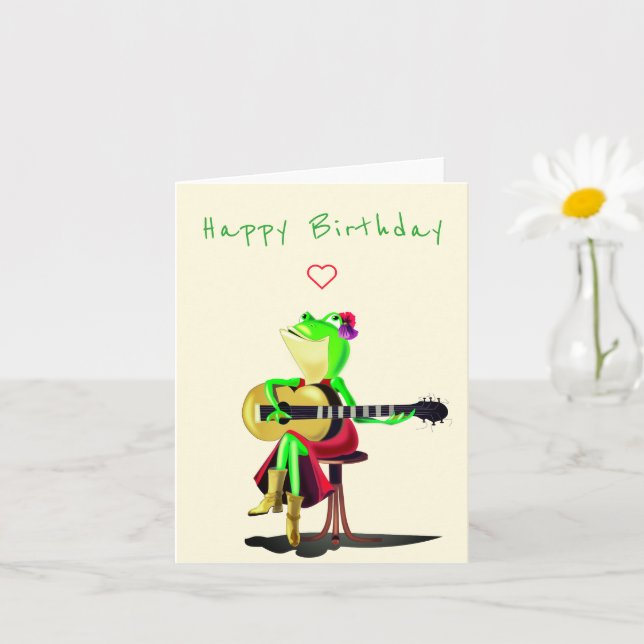 Feliz Sapo De Cartão De Aniversário Tocando Violão (Planta pequena)