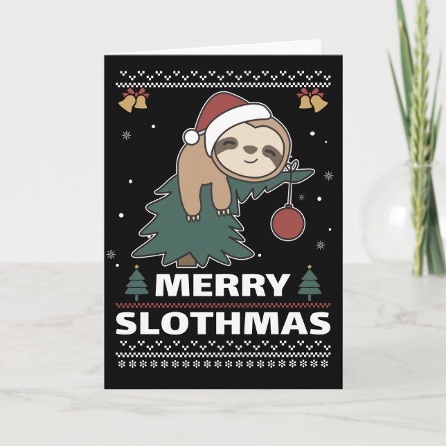 Feliz Slothmas Cartão de Natal de Preguiça com Pia (Frente)