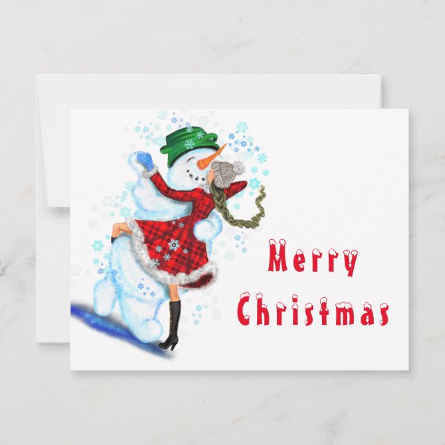 Feliz Snowman e Rapariga Tango Feliz Natal (Verso)