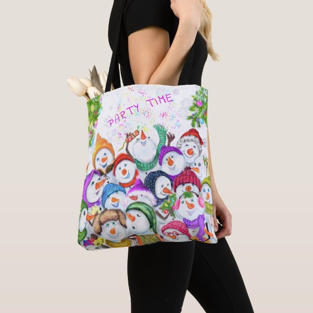 Feliz Snowmans Festa de Natal Tote Bag Gift (Close Up)