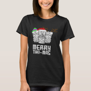Feliz Tiki-Mas Camisa De Natal Santa Hat Tiki Tee