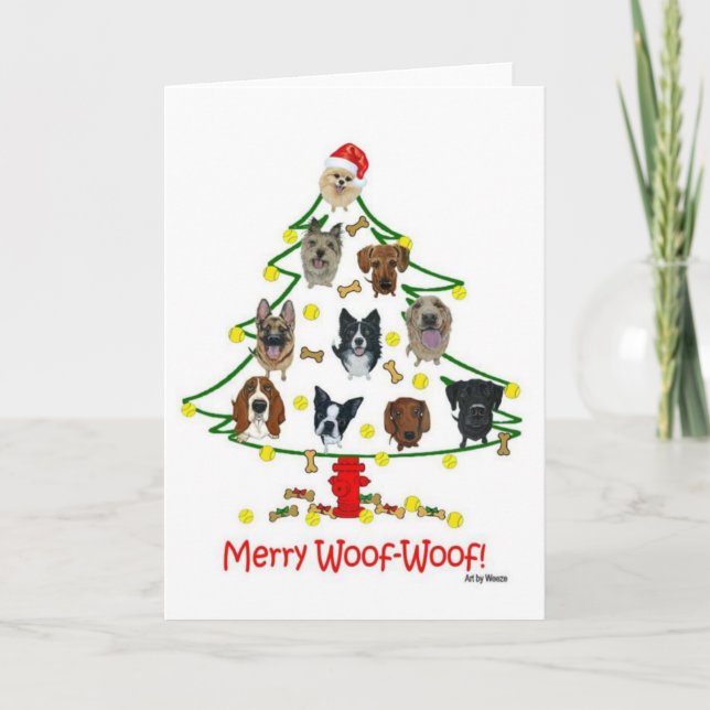Feliz Woof-Woof Dog Raça Cartão de Natal (Frente)