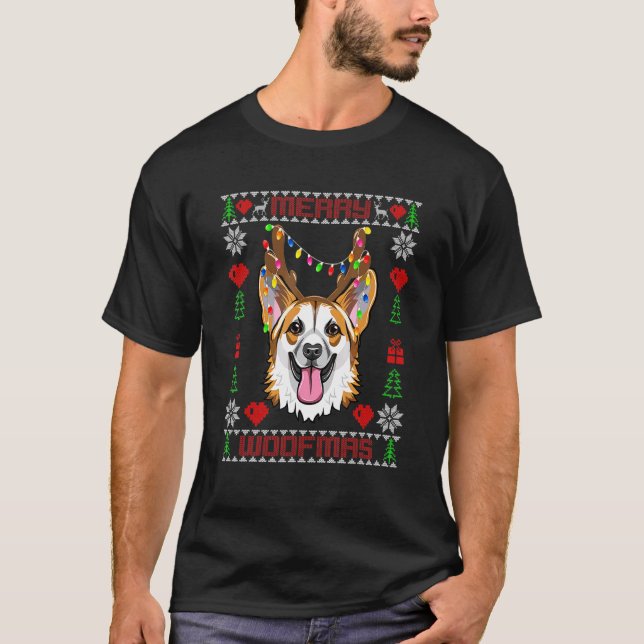 Feliz Woofmas Corgi  Cachecol do Papai Noel Suéter (Frente)