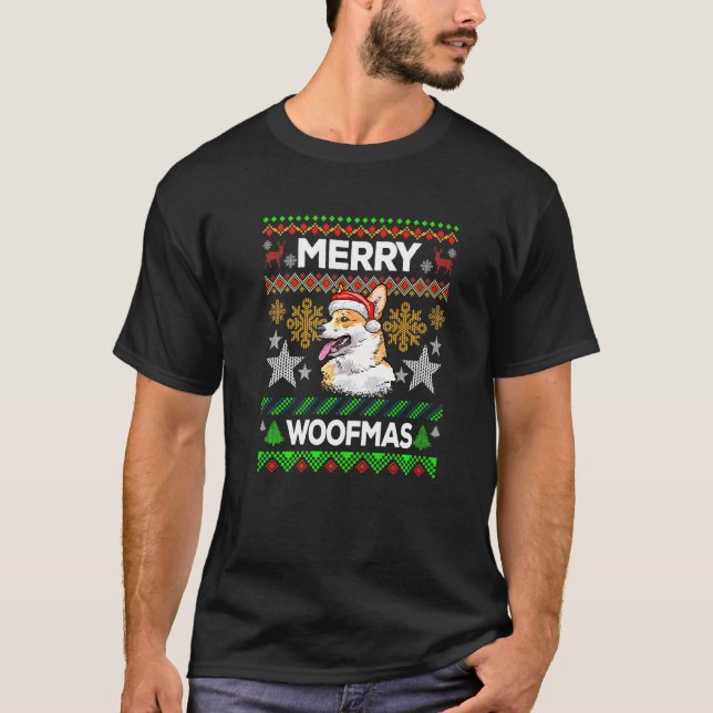 Feliz Woofmas Suéter Feio de Natal Welsh Corgi (Frente)