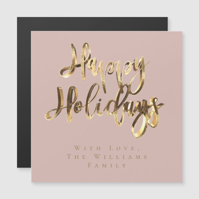 Felizes Feriados Elegantes Rosa Rosa Dourada (Frente/Verso)