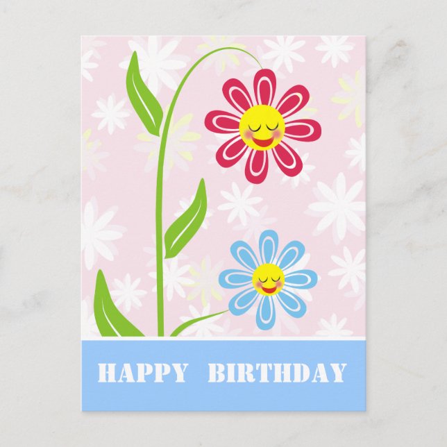 Felizes Flores Felizes Cartões de Aniversário (Frente)