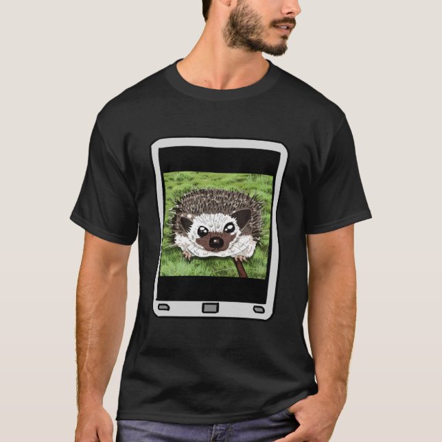 Felpudo Express® Hedgehog Selfie Black T-Shirt (Frente)