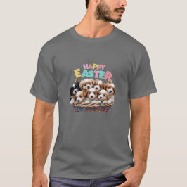 Felz pascoa Adorável Puppy Basket Mens T-Shirt