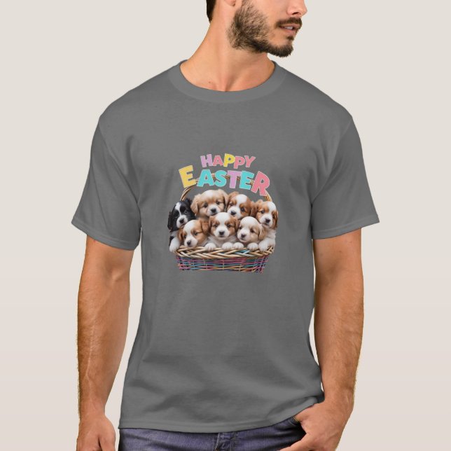 Felz pascoa Adorável Puppy Basket Mens T-Shirt (Frente)