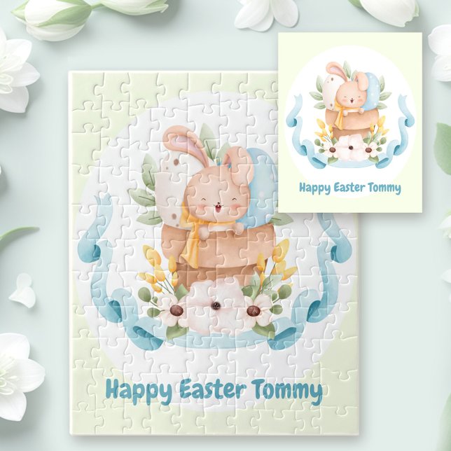 Felz pascoa Bonito Quebra-cabeça coelho personaliz (Happy Easter Cute Bunny personalized Jigsaw Puzzle)