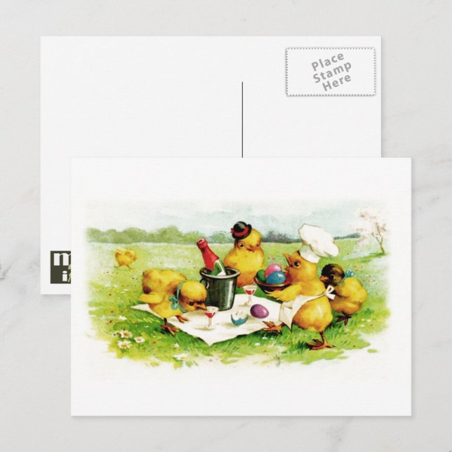 Felz pascoa. Cartões postais de Páscoa de Pintinho (Frente/Verso)