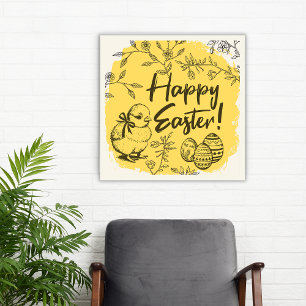 Felz pascoa Poster - Primavera inicial amarelo