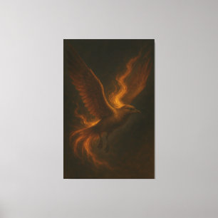 Fênix de Fogo Dourado • Impressão em Tela de Arte