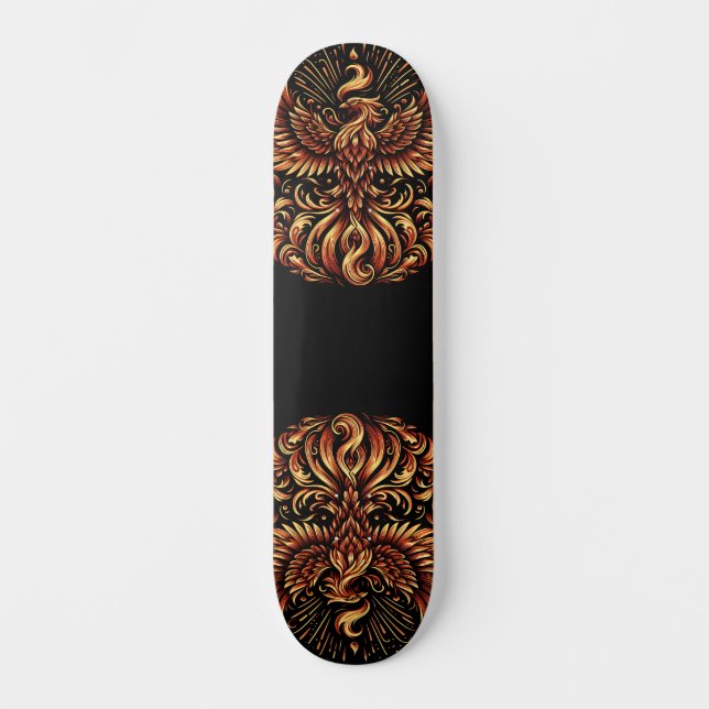 Fênix Dourada em Skate Deck Preto (Frente)