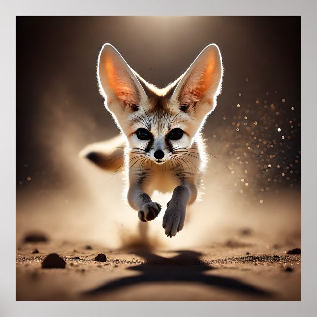 Fennec Fox Running Poster Dynamic Wildlife Art (Frente)