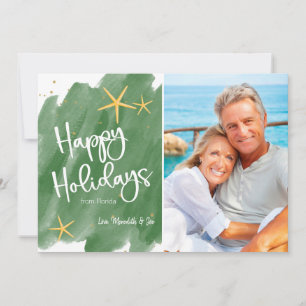 Feriado de Aquarelas de Praia Dourada e Verde mini