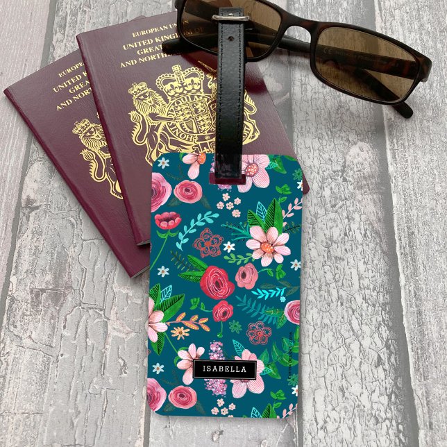 Feriado de Verão | Flores | Etiqueta de bagagem (Summer Holiday | Flowers vacation | Luggage Tag)