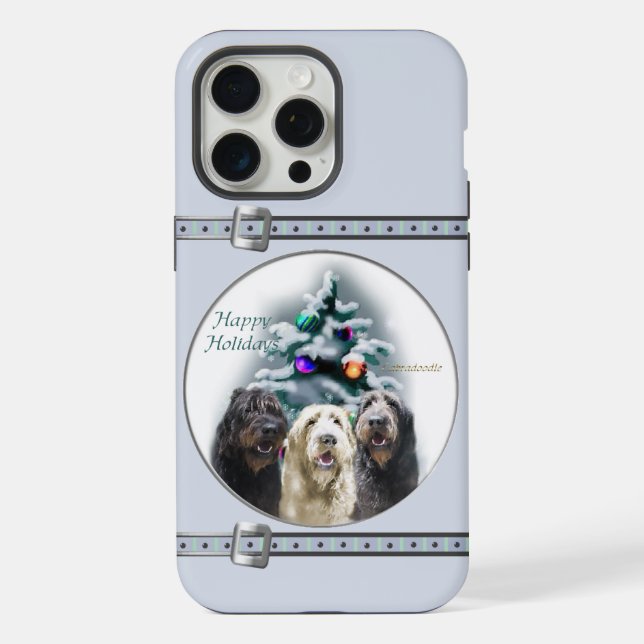 Feriados de Natal Azuis de Labradoodle Trio (Verso)
