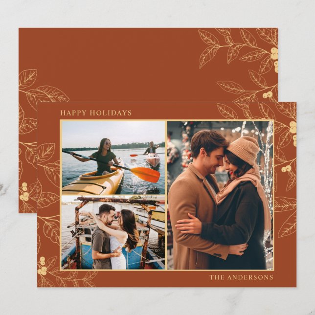 Feriados de Natal de Três Fotografias Douradas de  (Frente/Verso)