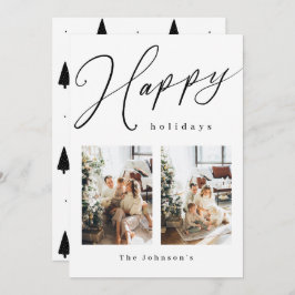 Feriados felizes Cartão de Férias Branco e Preto