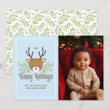 Feriados Felizes de Reindeer Cute Cartão com fotos