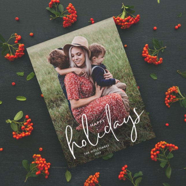 Feriados Felizes de Script Moderno - Magnética de  (Modern Script Happy Holidays Photo Holiday Magnetic Card with Handwritten Typographic Overlay.)