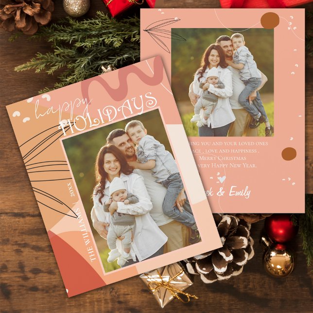 Feriados felizes do Design de abstrato Terracotta (Abstract Terracotta Design Photo Happy Holidays Card)