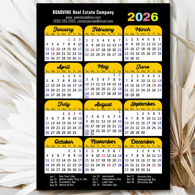 Feriados nos EUA no Calendário 2026 Simples Magnét (Criador carregado)